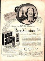 1954 Coty Fragrance Vtg Print Ad 10x14&quot; name the fragrance win Paris vac... - $25.98