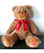 FAO SCHWARZ Stuffed Animal Beige Tan Brown Teddy Bear 10&quot; Red Bow Plush Toy - $26.83 CAD