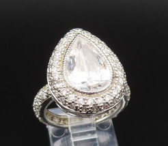 925 Silver - Vintage Cubic Zirconia Pear Shaped Halo Ring Sz 7.5- RG25497 - £37.69 GBP