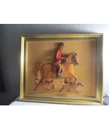 Vintage Mid Century Leather Horse Man Dogs Handmade Art framed picture M... - $1,217.86 MXN
