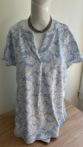 Lands&#39; End Gauze Dolman Center-Pleat Shirt Size Large L Blue White Leaf ... - $12.99