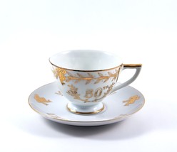 Lefton China 50th Anniversary Cup &amp; Saucer Set Hand Painted Gold Trim Vtg 1960&#39;s - £7.90 GBP