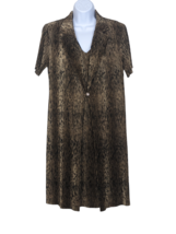 Scarlett Knee Length Dress Sz 9/10 Gold &amp; Black Animal Print, Padded Shoulders - £25.40 GBP