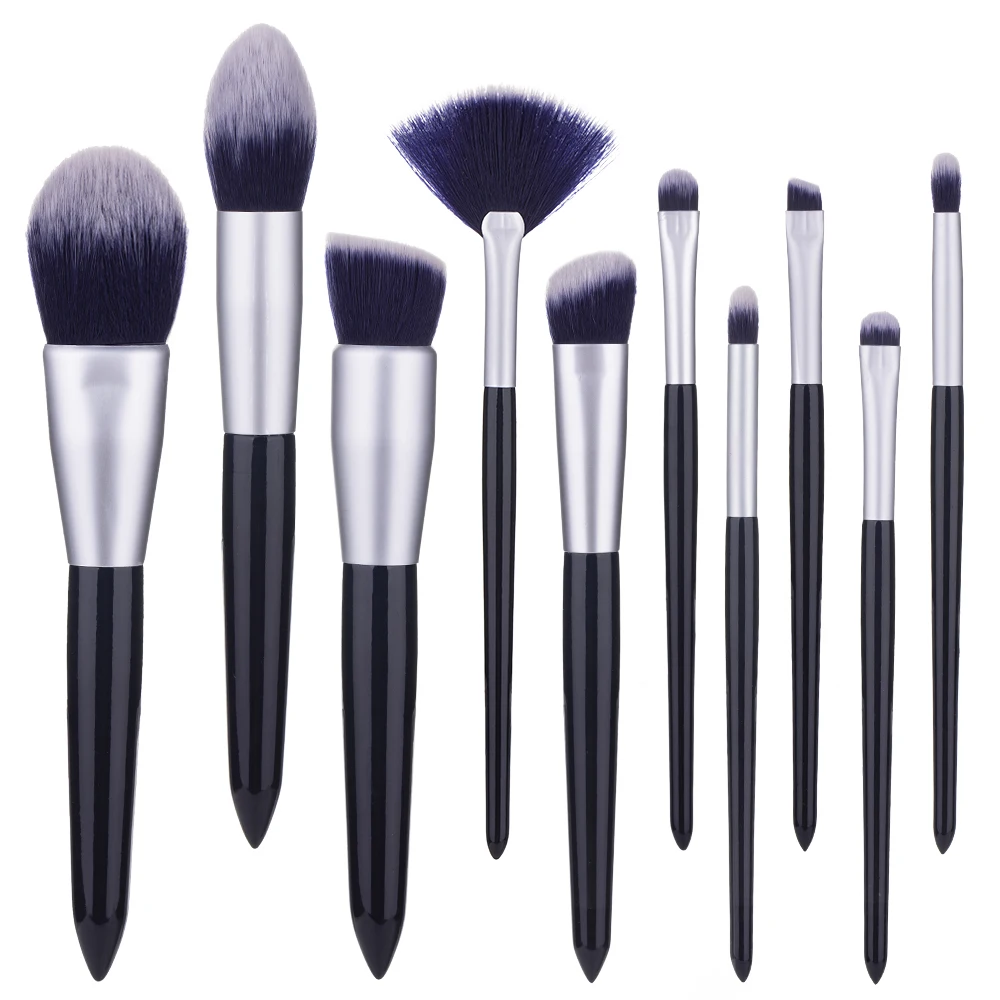 RANCAI 10pcs Cosmetic Tools Kits with Leather Bag Navy Blue Makeup Brushes Set F - £41.71 GBP