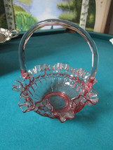 Fenton Thumbprint Cranberry Ruffled Glass Pressed Basket 9 X 8&quot; - 1960&#39;S [*GL4] - £58.38 GBP