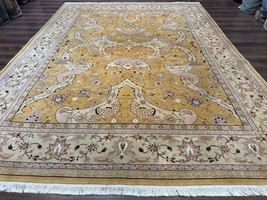 Sino Per&#39;sian Rug 8x11 Wool Silk Highlights Gold Light Green Fine 240 KPSI - $3,700.00