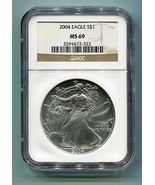 2004 AMERICAN SILVER EAGLE NGC MS69 BROWN LABEL PREMIUM QUALITY NICE COI... - £40.63 GBP