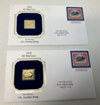 Lot Of 2 U.S. Replica 22K Gold 1918 Inverted Jenny Stamp Unused Mint - $10.00