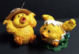 Vintage Pair of Yellow Chicks Breaking Easter Egg Holiday Decor 4.5&quot; each - £15.80 GBP