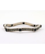 Thai ALX .923 Art Deco Style Marcasite Black Onyx Sterling Bangle Bracelet - £46.37 GBP
