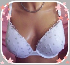 40DD   White Silver STAR Mesh Extreme Lift Victorias Secret Plunge PushUp UW Bra - £31.63 GBP