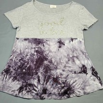 Free Kisses Womens Shirt Size M Gray Stretch Tie Dye Short Sleeve Round Neck Top - £8.56 GBP