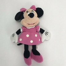 Disney Minnie Mouse 9&quot; Beanbag Plush Pink Bow Dress White Polka Dots Toy Gift - £9.50 GBP