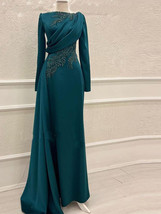 Long Sleeves Applique Elastic Satin Luxurious Evening Dresses Muslim dress - £124.45 GBP