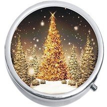 Gold Christmas Tree Medicine Vitamin Compact Pill Box - $9.78