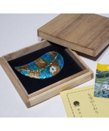 Aoki Metal Enamel Cloisonne Gold Leaf Turquoise Leaf Shaped Pin Brooch B... - £64.21 GBP