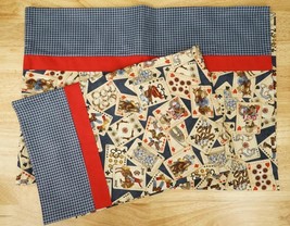 Hand Crafted Queen Size Pillowcases Country Cowboy Playing Cards Pattern Lot 2 - £22.88 GBP