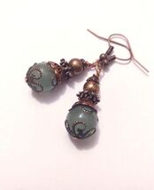 Jade earrings copper earrings Victorian earrings filigree earrings Boho ... - $47.88 CAD