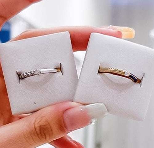 ME Series 925 Silver Pave White Dual Ring ,14k Gold-plated Pave Blue Dual Ring