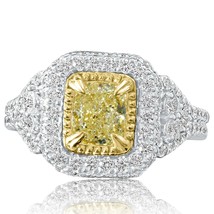 2.39 Carat Cushion Natural Light Yellow Diamond Engagement Ring 18k White Gold - £4,149.48 GBP
