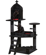 Gothic Cat Tree with Coffin Bed，55&quot; Cat Tower with Spacious Cat Condo，Sc... - $142.29