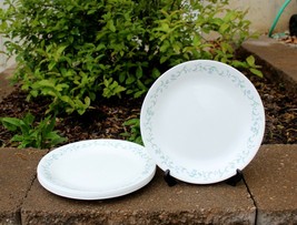 Set of 6 Corelle Country Cottage Dinner Plates 10.25&quot; White w/Blue Green EUC! - £27.53 GBP