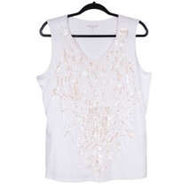 Coldwater Creek Sequin Tank Womens L 14 White VNeck Sleeveless Lined Stretch - £13.87 GBP