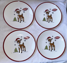4 Rudolph The Red Nosed Reindeer 8.25” Christmas Salad Plates Red Border New - £43.95 GBP