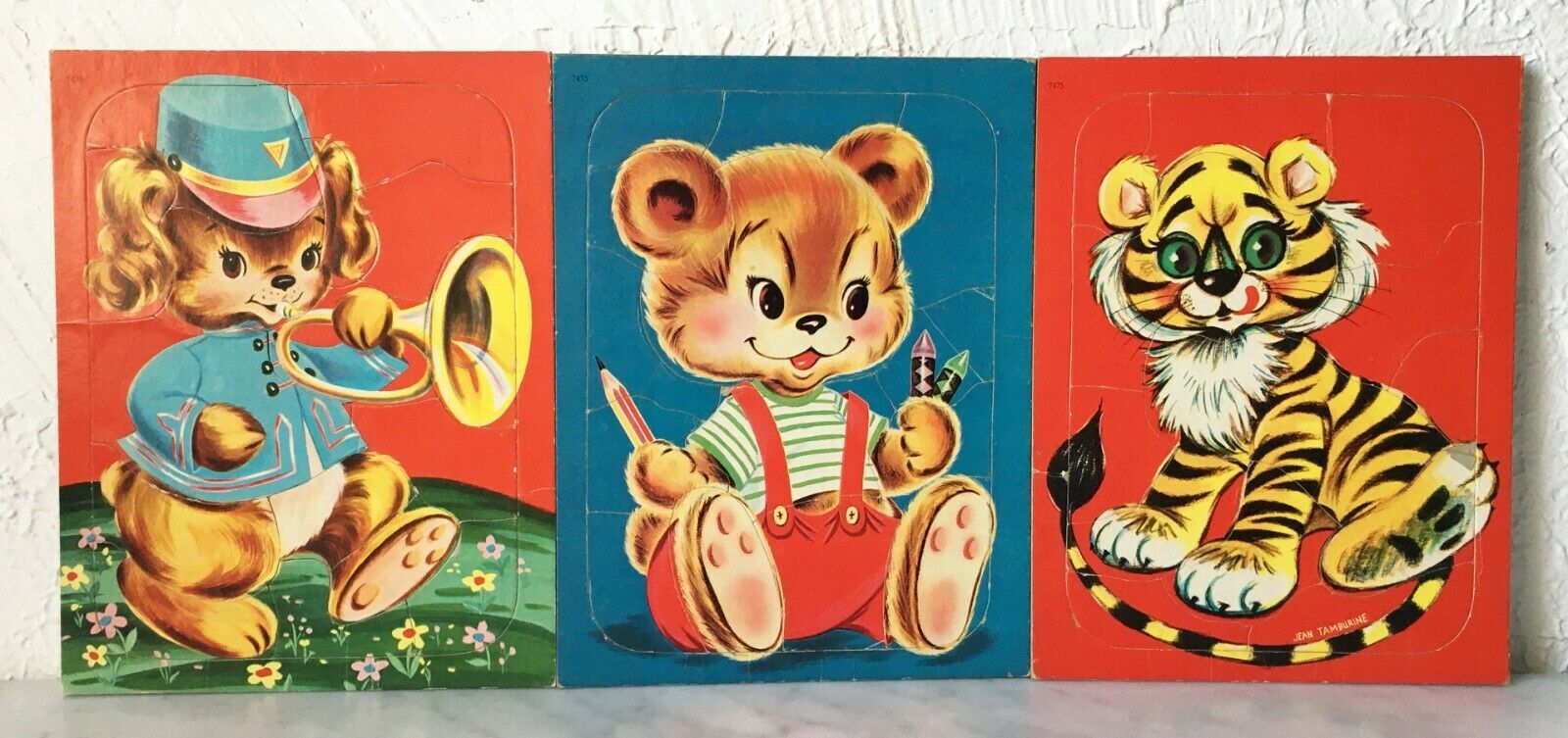 Primary image for Vintage Whitman 1950s Puppy Bear Tiger - 3 Frame Tray Preschool Puzzles