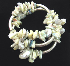 Seashell Iridescent Snail Shells Pieces Wrap Bracelet Vintage Silvertone Tubes - £18.10 GBP