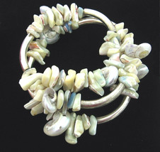 SEASHELL Iridescent SNAIL Shells Pieces WRAP BRACELET Vintage Silvertone... - $22.99
