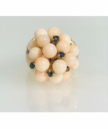 14k Yellow Gold Coral and Blue Sapphire Vintage Cluster Ring - $2,750.00