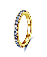 Silver Eternity Ring with Created Diamond, Yellow Gold Plated Band - $39.00