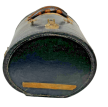 Antique Black Train Case Hat Box Round Carry on Suitcase 12 in Leather Handle - £56.62 GBP