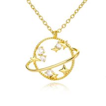 Crystal Moon Planet Necklace for Women Cute Gold Chain Zircon Necklace Pendant T - £20.04 GBP