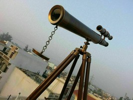 Antique Brass Telescope With Wooden Tripod Vintage Marine US Navy Gift - £103.50 GBP