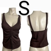 Brown Low Cut Open Front Ruched Tie Thick Straps Tank Blouse~Size S - £17.79 GBP