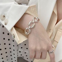 Retro Thick 925 Sterling Silver Chain Hollow Square Punk Women Vintage Bracelet - $11.34