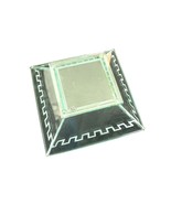 Bowl Glass Square Studio Silversmiths Etched Roman Design Border Green - $54.81