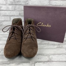 Clarks Brown Suede Lace Up Crystal Peridot Wedge Ankle Boot Size 7M - $40.63