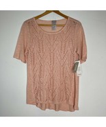 NWT Chico’s Size 0 Pullover POINTELLE STITCH SWEATER Shirt Blush Peach S... - $320.43 MXN
