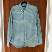 Vintage 90s Ralph Lauren Cotton Blue Plaid Button Down Shirt Mens Large - $25.23