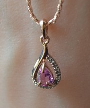 Sapphire Necklace - 10K Rose Gold - 0.64ct Royal Purple Pink - Pear sett... - $325.00