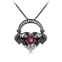 Black Headset Earplugs Necklace With Skull And Heartbeat Engagement Pendent  - £144.73 GBP