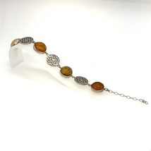 Vintage Signed 925 Multi Colored Amber and Round Floral Celtic Link Bracelet 7 - £110.79 GBP