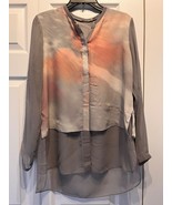 Elie Tahari Dash Gray Silk Chiffon Button Up Tunic Blouse Size Small Hi Lo - $37.39