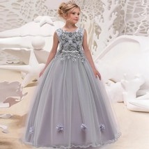 2023 Formal Gray Long Bridesmaid Dress Kids Dresses For Girls Children Elegant P - £55.72 GBP