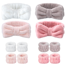Spa Headband for Washing Face 4 Pack with 8 Wristbands, Girl Hair Band, Microfib - £14.39 GBP