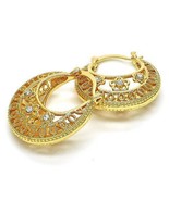 New 14 K Gold Filled Hoop Earrings~Detailed with Beautiful Crystals~Ligh... - £16.14 GBP