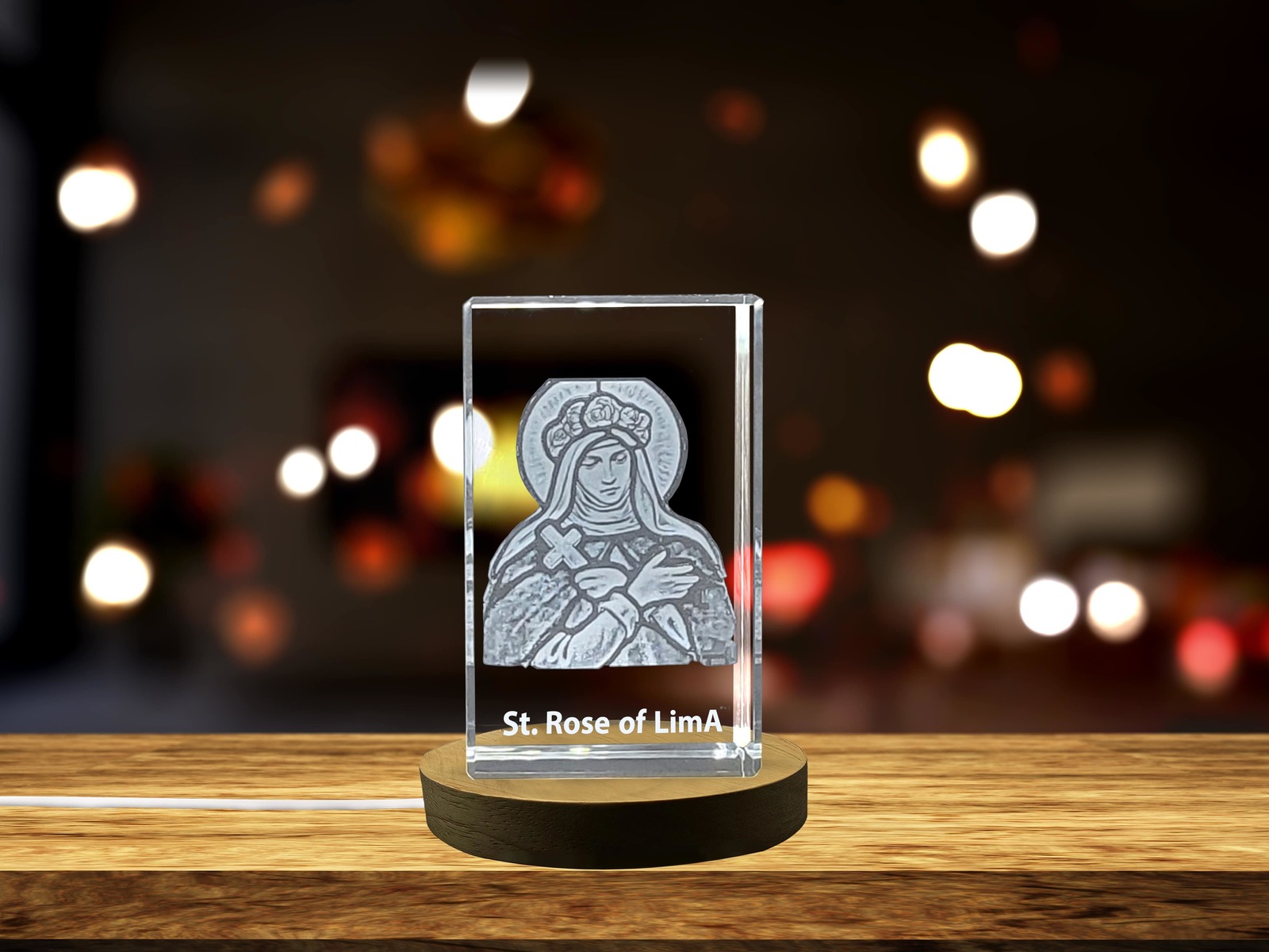 LED Base included | St. Rose of Lima | Religious 3D Engraved Crystal